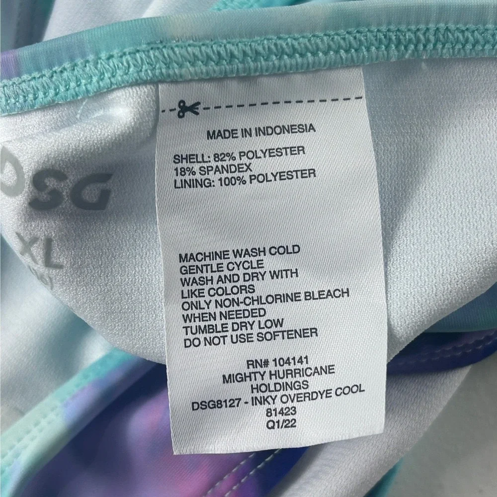 DSG Girls XL 16 High Waist Swim Bottom Inky Overdye Cool Blue Floral DSG8127 NWT